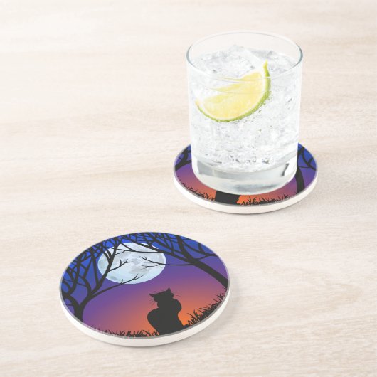 En Grès Dessous de verre Chat Noir Chat Art Décor Amoureux (Côté)