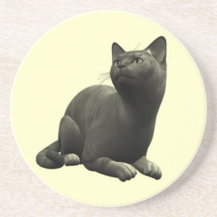 En Grès Dessous de verre chat noir tranquille