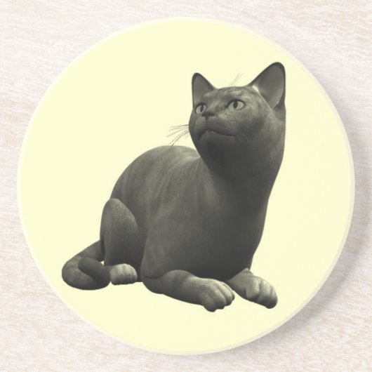 En Grès Dessous de verre chat noir tranquille (Devant)