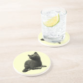 En Grès Dessous de verre chat noir tranquille (Côté)