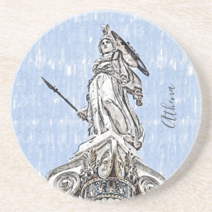 En Grès Dessous de verre classique antique Athéna Statue -