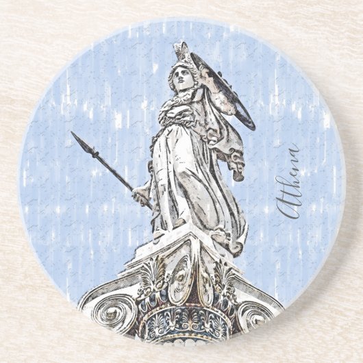 En Grès Dessous de verre classique antique Athéna Statue - (Devant)