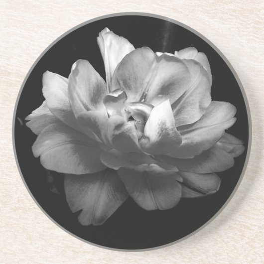 En Grès Dessous de verre classique noir et blanc Fleur II (Devant)