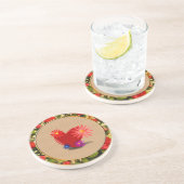 En Grès Dessous de verre Coeur et Fleurs (Côté)