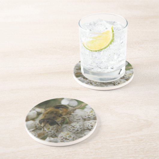 En Grès Dessous de verre d'abeilles et de fleurs (Côté)