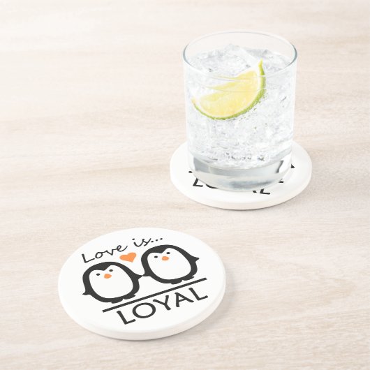En Grès Dessous de verre d'amour pingouin (Côté)