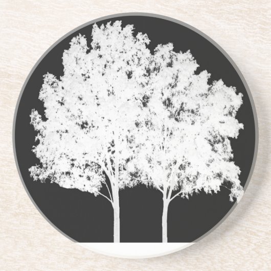 En Grès Dessous de verre d'arbre noir et blanc (Devant)