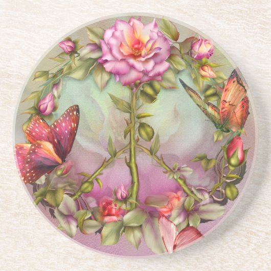 En Grès Dessous de verre d'art de roses de paix (Devant)