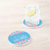 En Grès Dessous de verre de Baby shower bleu rétro (Côté)