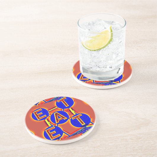En Grès dessous de verre de boisson à manger rouge/bleu (Côté)