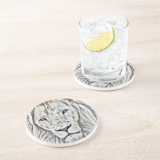 En Grès Dessous de verre de boisson Lion blanc (Côté)