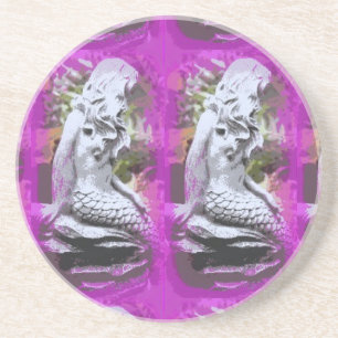 En Grès dessous de verre de boisson pourpre twin mermaids