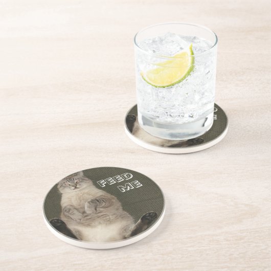 En Grès Dessous de verre de chat "FEED ME" (Côté)