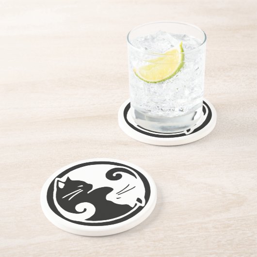 En Grès Dessous de verre de chats de Yin Yang (Côté)