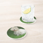 En Grès Dessous de verre de chien de Bichon Frise (Côté)