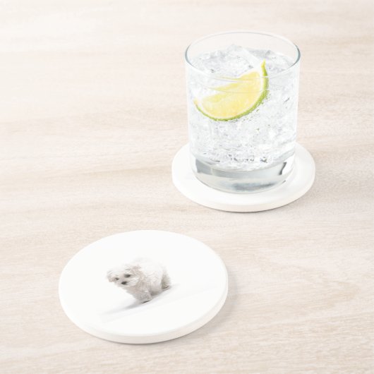 En Grès Dessous de verre de chien de Bichon Frise (Côté)