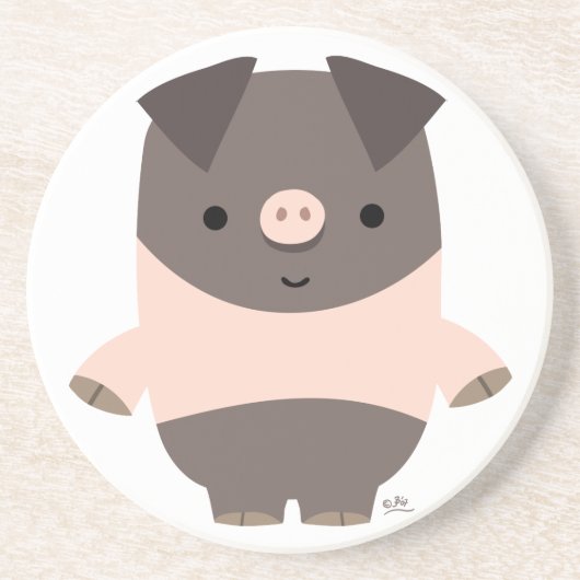 En Grès Dessous de verre de cochon cartonné mignon (Devant)