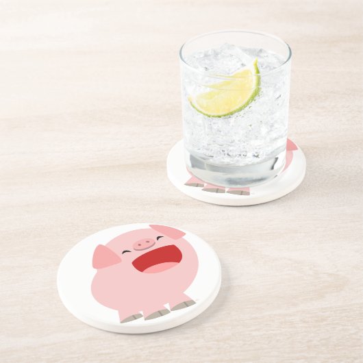 En Grès Dessous de verre de cochon chantant un joli dessin (Côté)