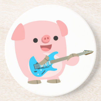 En Grès Dessous de verre de cochon de dessin mignon Rockin