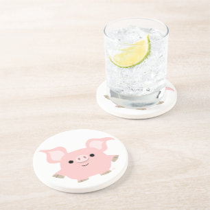 En Grès Dessous de verre de cochon de dessin très court