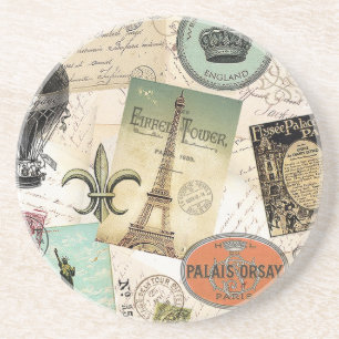 En Grès dessous de verre de collage Vintage voyage