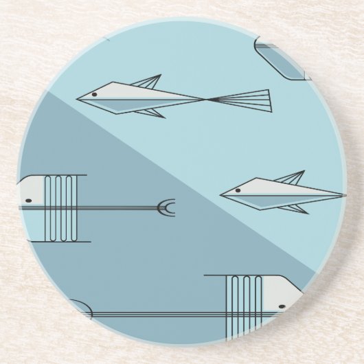 En Grès Dessous de verre de CONTE de POISSONS 4,5" AQUA (Devant)