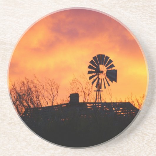 En Grès Dessous de verre de coucher du soleil de moulin à (Devant)