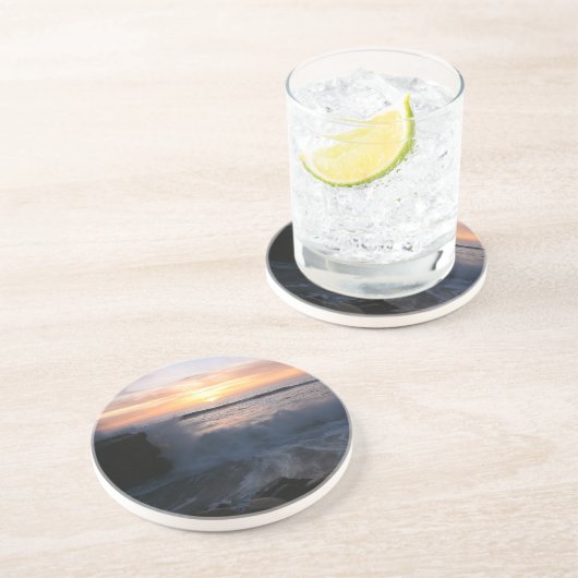 En Grès Dessous de verre de coucher du soleil d'océan (Côté)