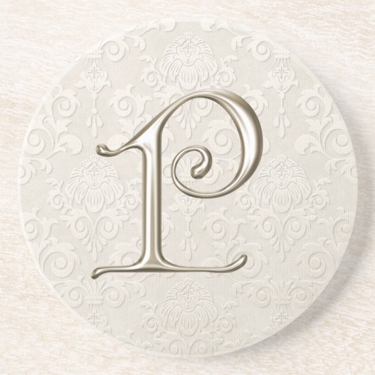 En Grès Dessous de verre de damassé de monogramme - lettre (Devant)