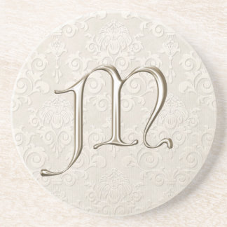 En Grès Dessous de verre de damassé de monogramme - lettre