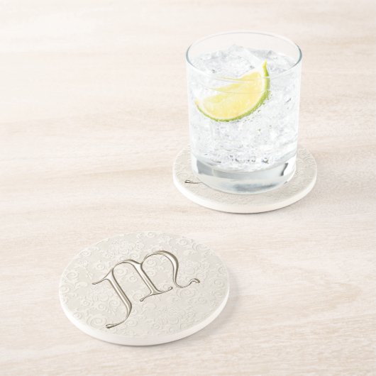 En Grès Dessous de verre de damassé de monogramme - lettre (Côté)