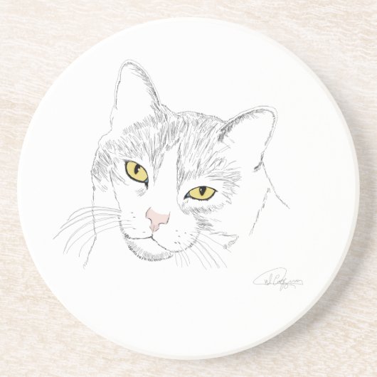 En Grès Dessous de verre de dessin de chat (Devant)