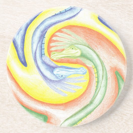 En Grès Dessous de verre de dragons de Yin-Yang (Devant)