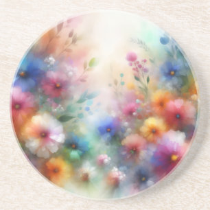 En Grès Dessous de verre de fleurs aquarelles abstraites