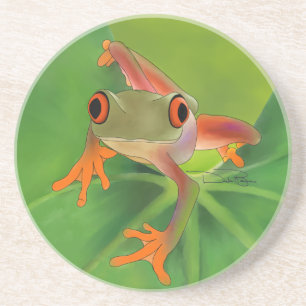 En Grès Dessous de verre de grenouille folle avec Arrière