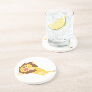 En Grès Dessous de verre de lion caricaturé très affamé
