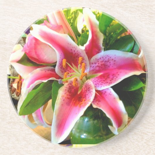 En Grès dessous de verre de lys starger rose (Devant)