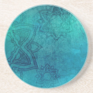 En Grès Dessous de verre de Mandala turquoise dévêtu