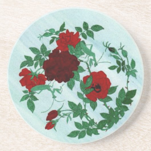 En Grès Dessous de verre de Mantis et Roses rouges (Devant)