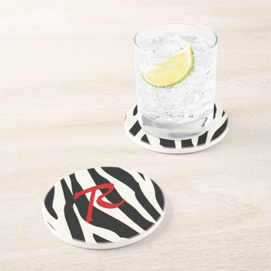 En Grès Dessous de verre de monogramme de zèbre (Côté)