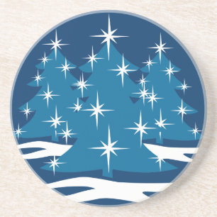 En Grès Dessous de verre de Noël élégant Bleu Arbre de Noë