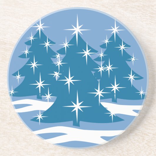 En Grès Dessous de verre de Noël élégant Bleu Arbre de Noë (Devant)