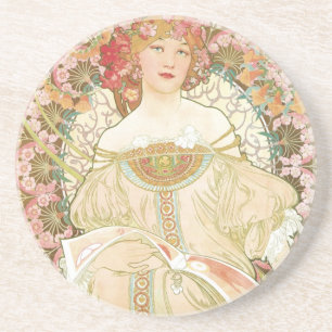 En Grès Dessous de verre de Nouveau d'art d'Alphonse Mucha