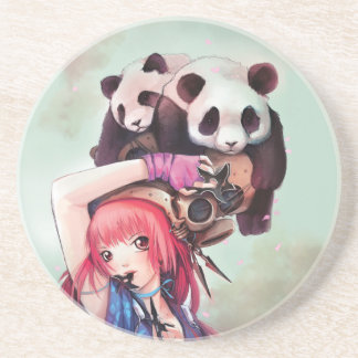 En Grès Dessous de verre de pandas de Ninja de pêche