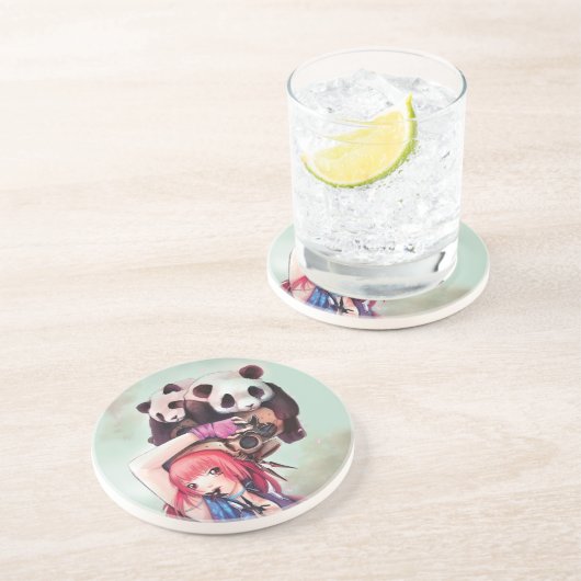 En Grès Dessous de verre de pandas de Ninja de pêche (Côté)