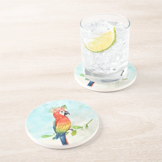 En Grès Dessous de verre de perroquets de plage tropicale (Côté)