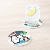 En Grès Dessous de verre de pingouins mignons (Côté)