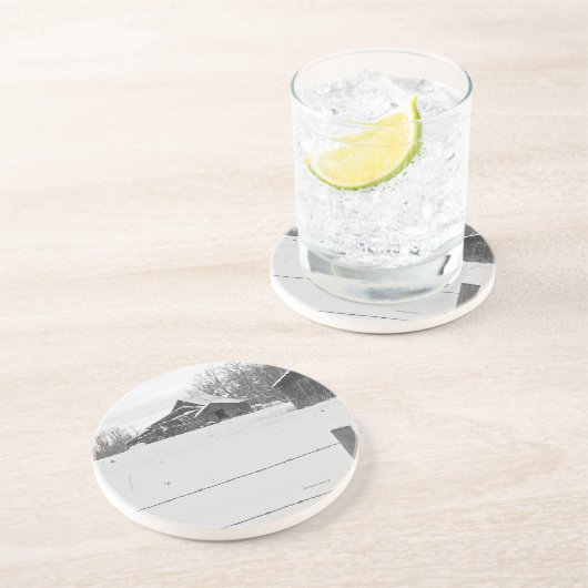 En Grès Dessous de verre de scène hivernale Rustique Shack (Côté)