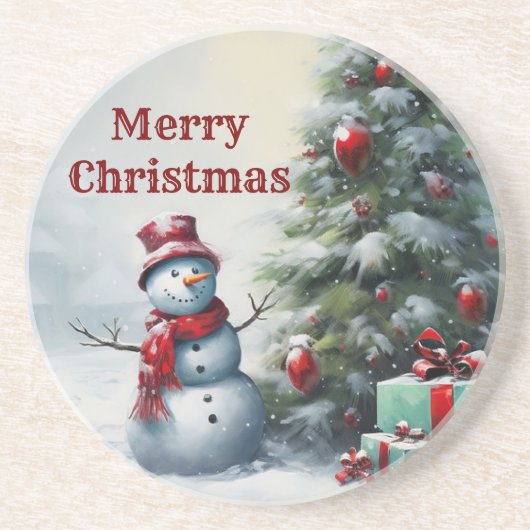 En Grès Dessous de verre De Snowman Et De Sandstone D'Arbr (Devant)