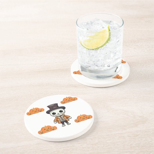 En Grès Dessous de verre de squelette d'Halloween (Côté)